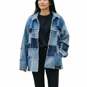 Upcycled Quilt Jean Denim Patchwork Jacket Handmade Butterfly Embroidered DIY